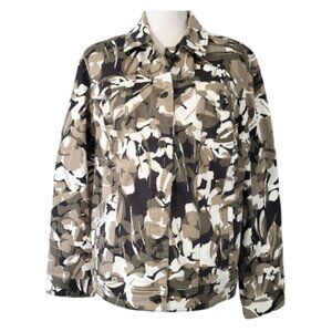 CHICO'S Tan Black & Off White Floral Camo-Print Jacket - Women's 3 (XL-16)